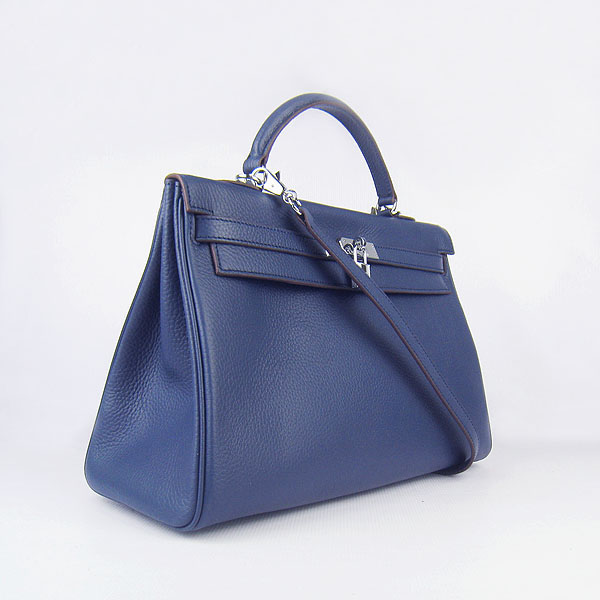 High Quality Hermes Kelly 35cm Togo Leather Bag Dark Blue 6308